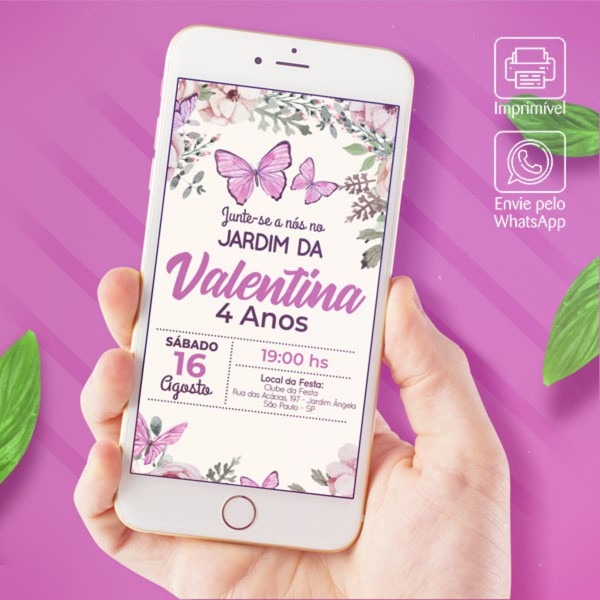 Convite online tema jardim de borboletas festa infantil no elo7