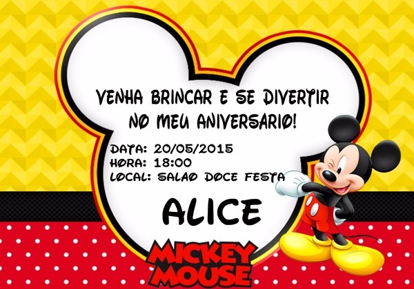 Convites personalizado mickey 25 unidades 3 opÃ§Ãµes de modelo