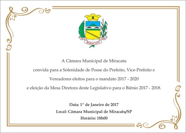 Convite sessão solene de posse â câmara municipal de miracatu Convite sessão solene de posse â câmara municipal de miracatu