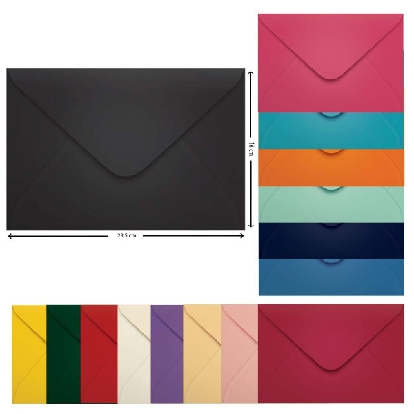 Envelope convite colorido preto 16x23 cm 100 unidades scrit