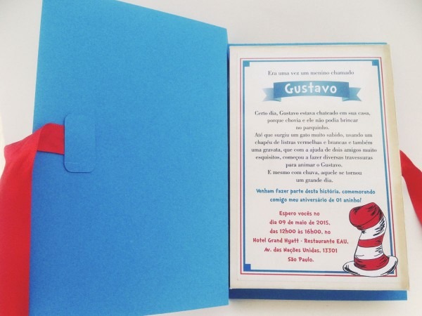 Convite tipo livro â tema âthe cat in the hatâ ou o gatola da Convite tipo livro â tema âthe cat in the hatâ ou o gatola da