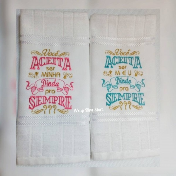 Kit 4 toalhas bordada batizado convite madrinha e padrinho