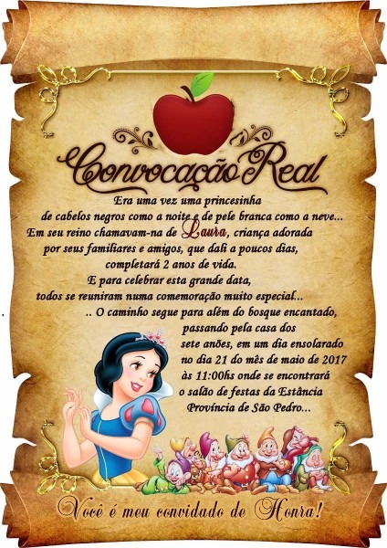 100 convites pergaminho branca de neve cut