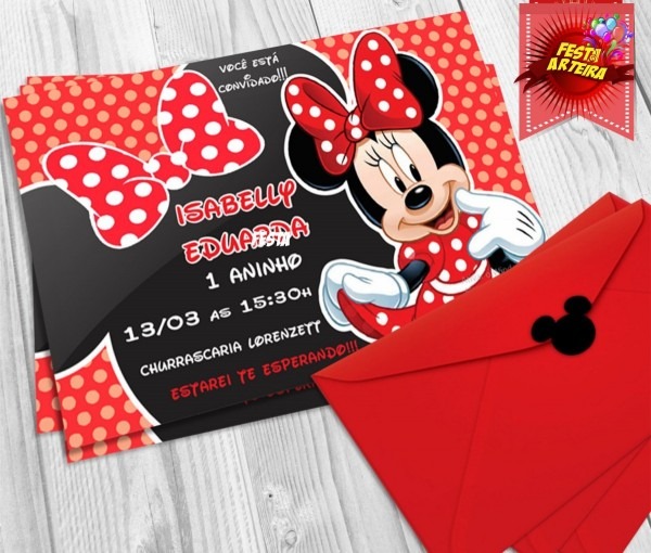 20 convite minnie vermelha festa aniversÃ¡rio + frete grÃ¡tis