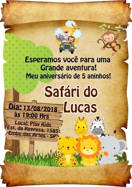20 convite pergaminho safári 20 convite pergaminho safári