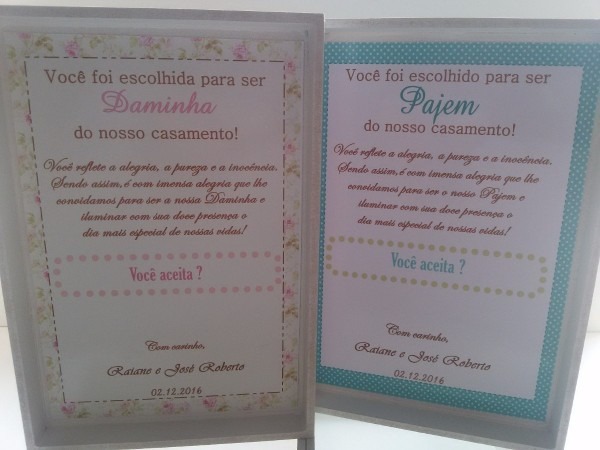 3 caixas convite pajens e daminhas em mdf