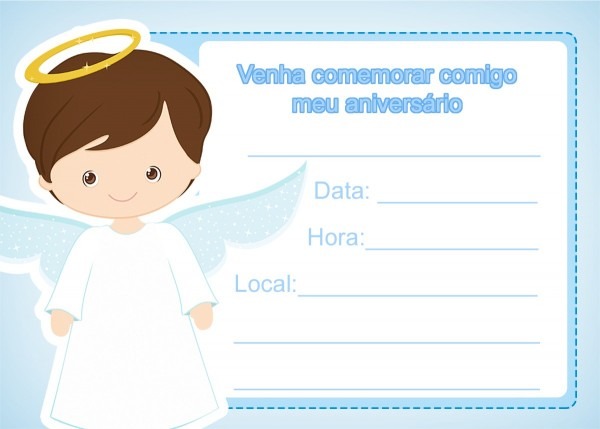 50 convite aniversÃ¡rio anjo papel fotografico