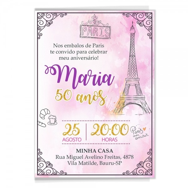 50 convites aniversÃ¡rio paris torre eiffel + brinde