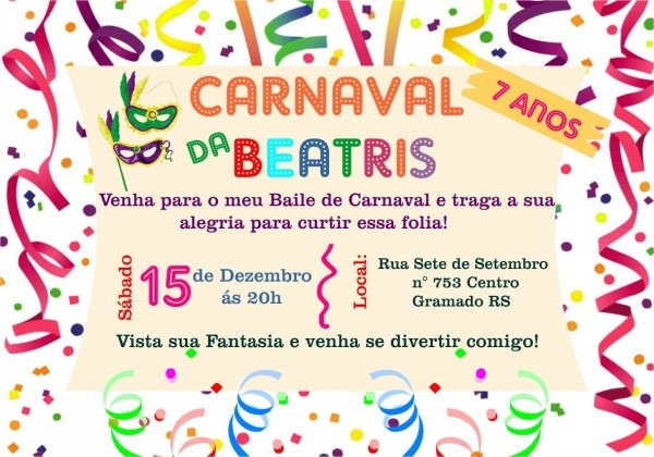 50 convites bailinho de carnaval personalizados