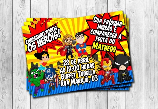 50 convites heróis marvel dc personalizados 10x15cm 50 convites heróis marvel dc personalizados 10x15cm