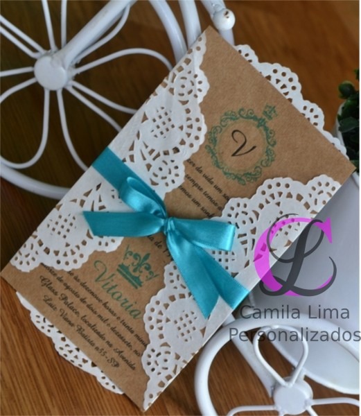 50 convites renda doilies casamento 15 anos personalizado