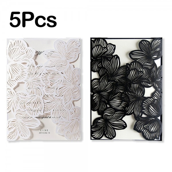 5pcs design fold flower lace print laser wedding invitations blank