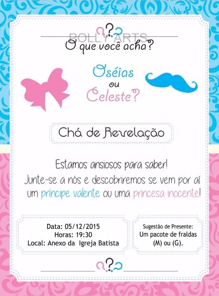 Arte convite digital chÃ¡ de revelaÃ§Ã£o escolha seu modelo