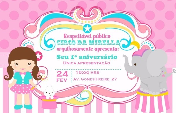 Arte convite digital circo rosa Arte convite digital circo rosa