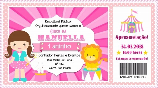Arte convite digital circo rosa Arte convite digital circo rosa