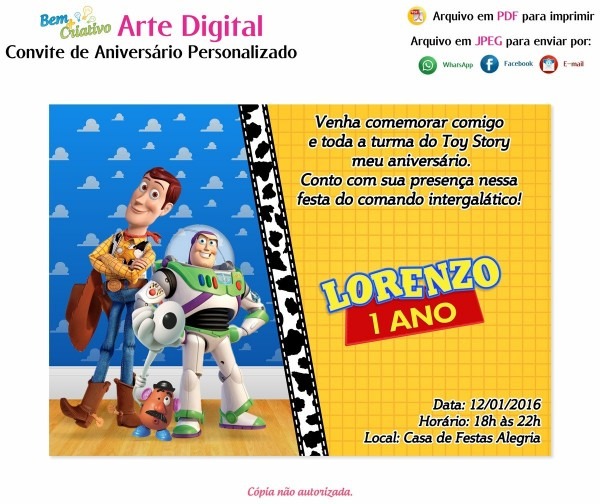 Arte digital convite aniversÃ¡rio infantil toy story
