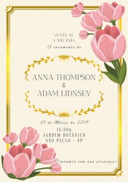 Arte digital convite de casamento ( bege com borda doura)