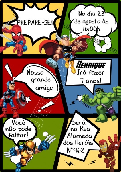 Arte digital convite herois marvel no elo7 Arte digital convite herois marvel no elo7