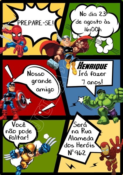 Arte digital convite herois marvel no elo7 Arte digital convite herois marvel no elo7