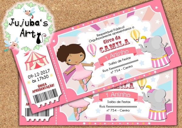 Arte digital convite ingresso circo rosa menina bailarina 2 Arte digital convite ingresso circo rosa menina bailarina 2