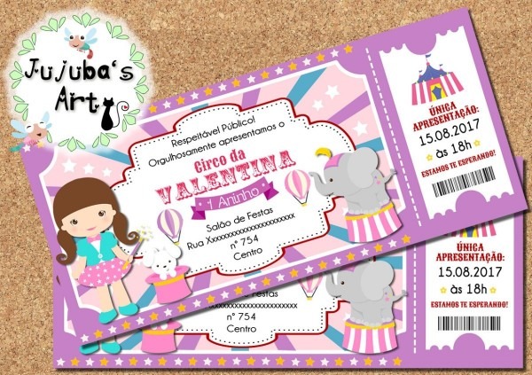 Arte digital convite ingresso circo rosa vários modelos Arte digital convite ingresso circo rosa vários modelos