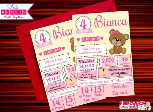 Bonito de convite para mesversario menina no elo7 ellegance arts Bonito de convite para mesversario menina no elo7 ellegance arts