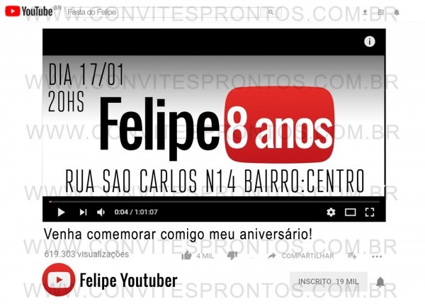 Convite de aniversÃrio youtube youtuber tema Convite de aniversÃrio youtube youtuber tema