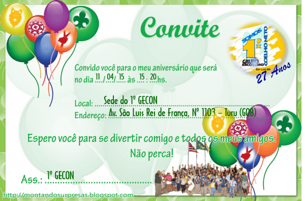 1º grupo escoteiro coelho neto convite aniversário do gecon 1º grupo escoteiro coelho neto convite aniversário do gecon