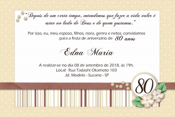 Convite 80 anos personalizado