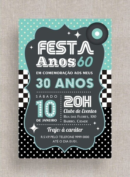 Convite anos 60 arte digital para whatsapp Convite anos 60 arte digital para whatsapp
