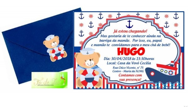Convite chá de bebê ursinho marinheiro Convite chá de bebê ursinho marinheiro