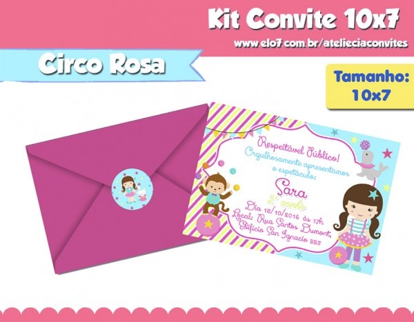 Convite circo menina Convite circo menina