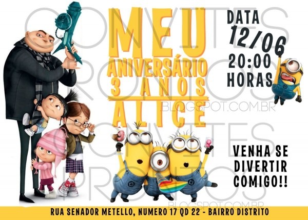 Convite de aniversário digital minions meu malvado favorito Convite de aniversário digital minions meu malvado favorito