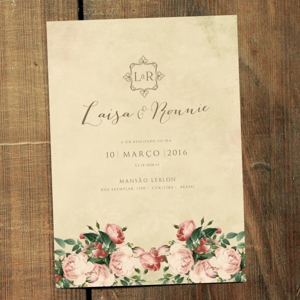 Arte para convite de casamento vintage flowers â papel e letra Arte para convite de casamento vintage flowers â papel e letra