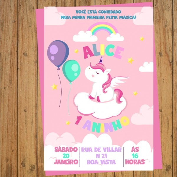 Convite digital aniversÃrio unicÃrnio 1 aninho no elo7 Convite digital aniversÃrio unicÃrnio 1 aninho no elo7