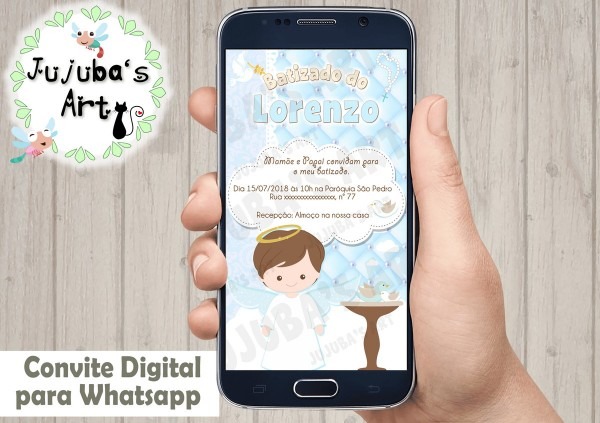 Convite digital batizado menino para whatsapp no elo7 Convite digital batizado menino para whatsapp no elo7