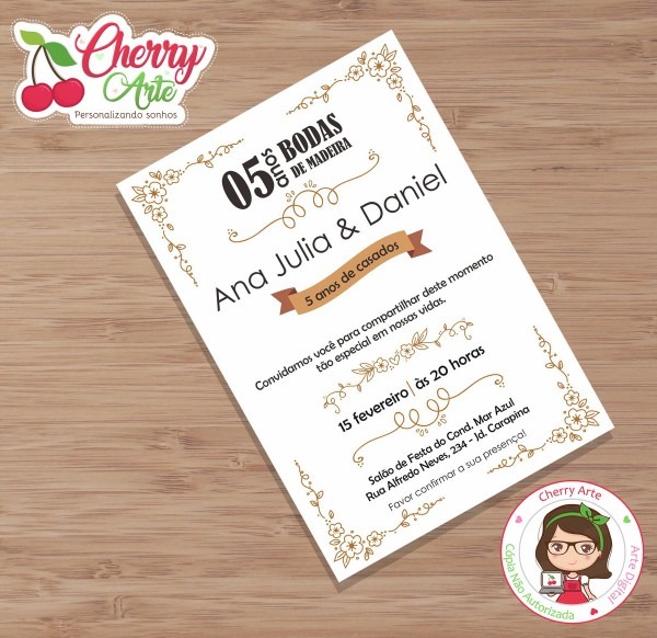 Convite digital de bodas de madeira Convite digital de bodas de madeira