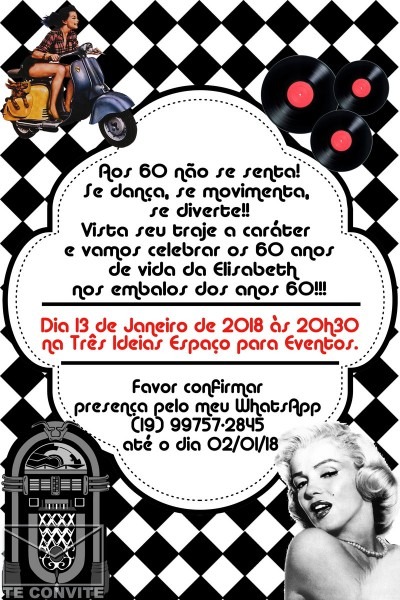 Convite digital festa anos 60 no elo7 Convite digital festa anos 60 no elo7