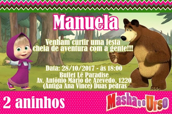 Convite digital marsha e o urso no elo7 Convite digital marsha e o urso no elo7