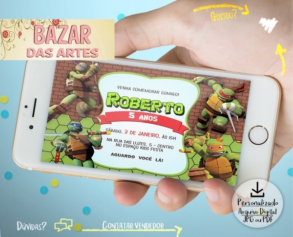 Convite digital tartarugas ninja arte personalizada Convite digital tartarugas ninja arte personalizada
