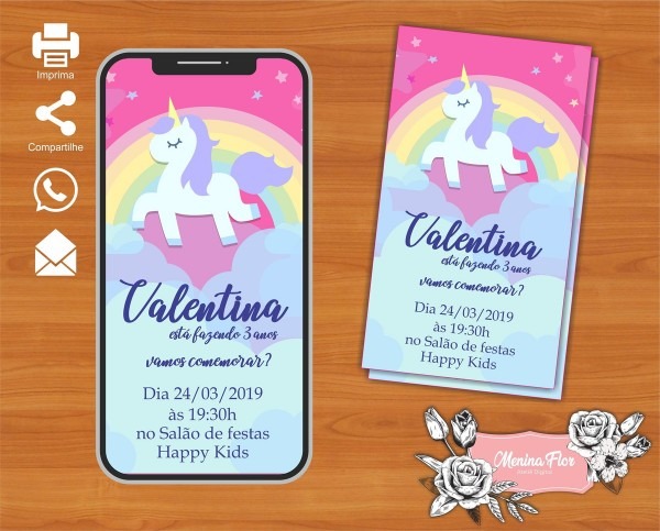 Convite digital unicounicÃ³rnio no elo7