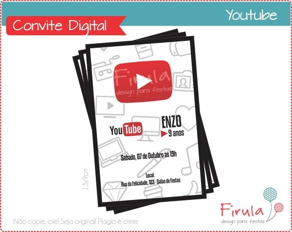 Convite digital youtube no elo7 Convite digital youtube no elo7