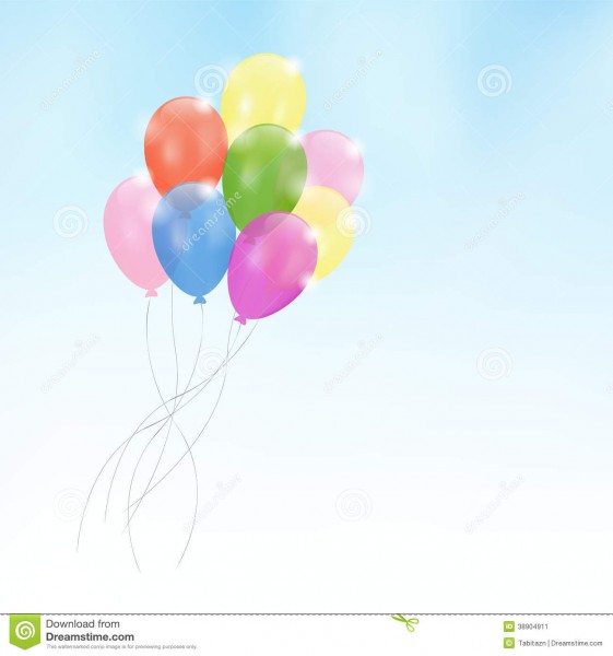 Convite do cartÃ£o de aniversÃ¡rio, balÃµes do partido, ilustraÃ§Ã£o do