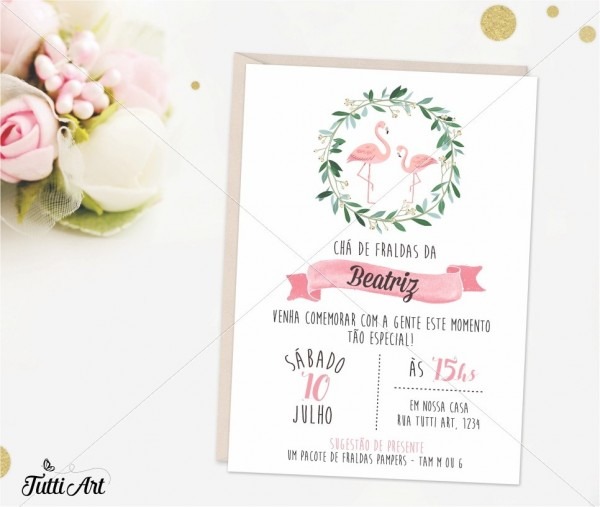 Convite flamingo chá de bebê digital no elo7 Convite flamingo chá de bebê digital no elo7