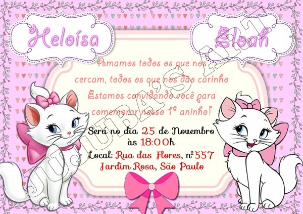 Convite gatinha marie com envelope no elo7 Convite gatinha marie com envelope no elo7