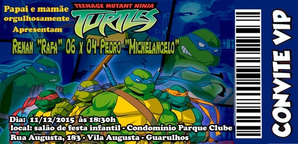 Convite personalizado tartaruga ninja no elo7 Convite personalizado tartaruga ninja no elo7
