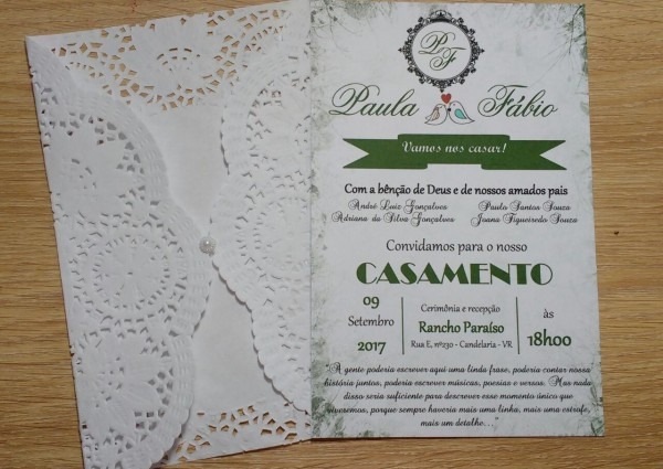 Convite rendado verde musgo no elo7