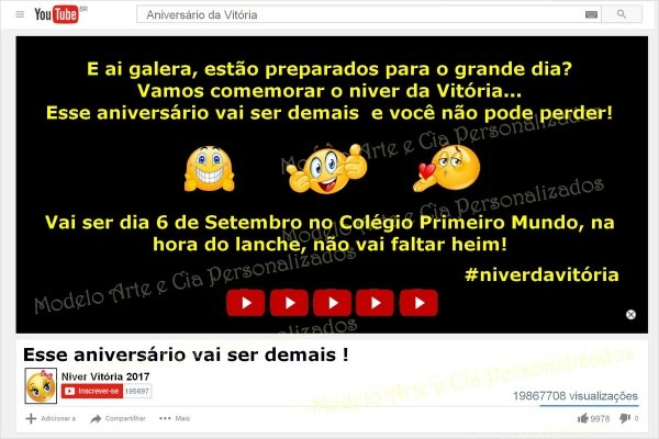 Convite tema youtube internet no elo7 Convite tema youtube internet no elo7