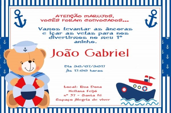 Convite ursinho marinheiro (20 unidades) frete grátis no elo7 Convite ursinho marinheiro (20 unidades) frete grátis no elo7