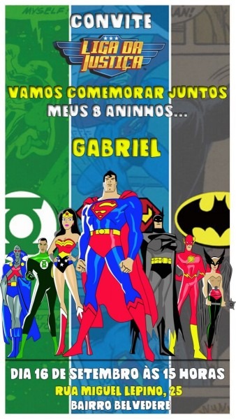 Convite virtual animado aniversário liga da justiça desenho Convite virtual animado aniversário liga da justiça desenho